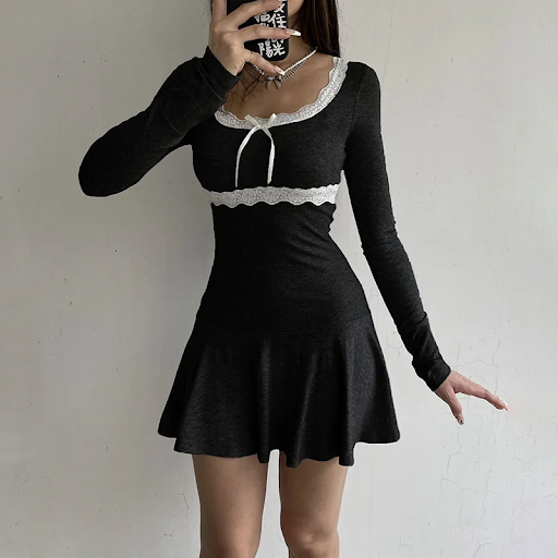 Fashion Casual Solid Patchwork Square Collar A Line Dresses Fashion Casual Solid Patchwork Square Collar A Line Dresses