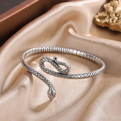 Punk Vintage 925 Sterling Silver Snake Domineering Bracelets Bangle Silver Fine - Picture 7 of 24