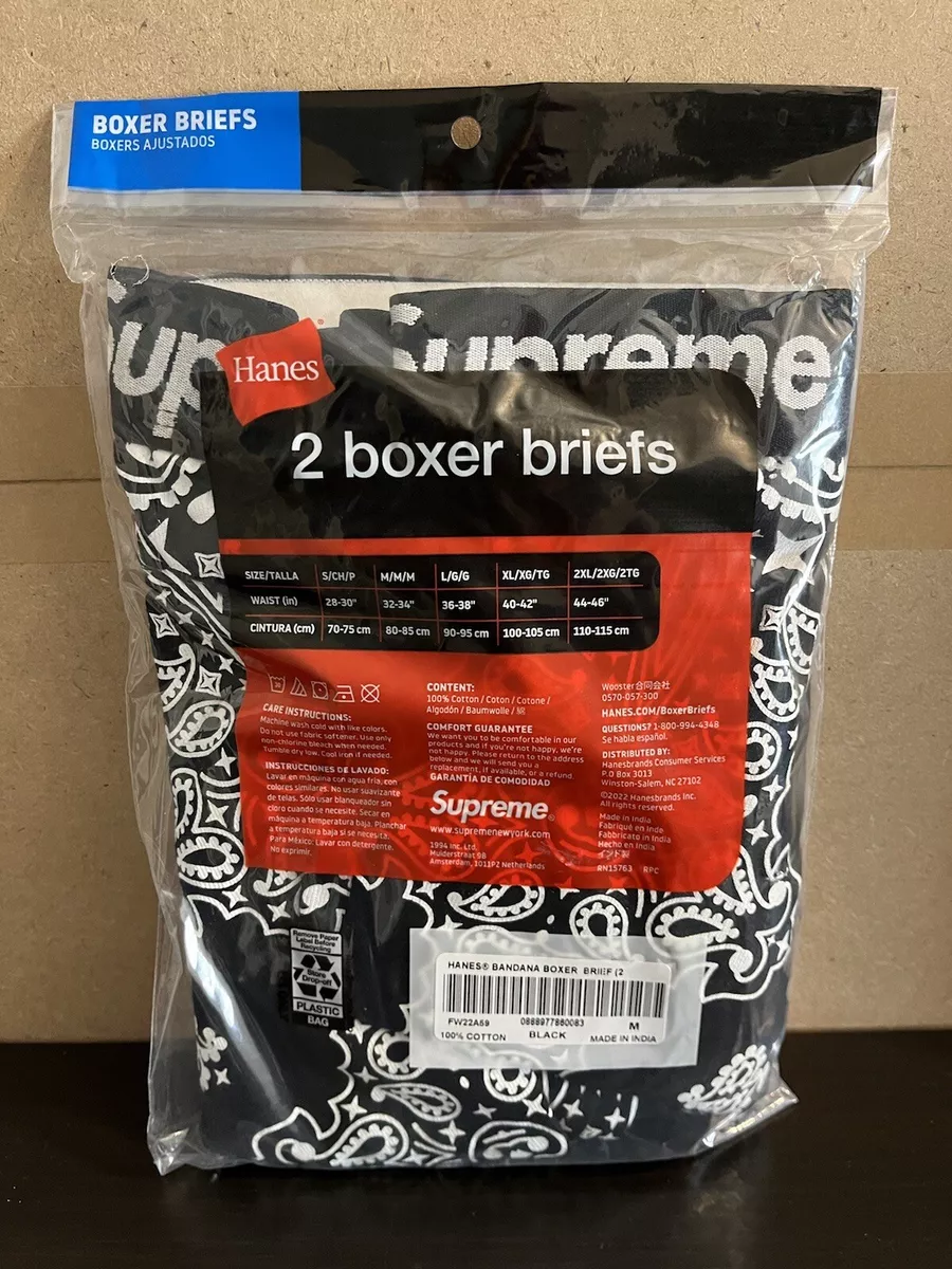 DS SzM - Supreme®/Hanes® Bandana Boxer Briefs Black (2 Boxers in 1