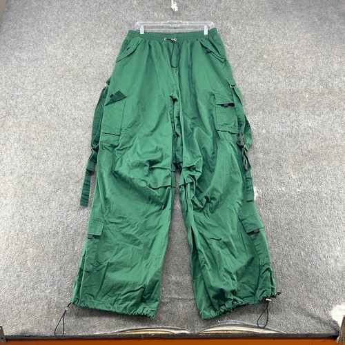 Fashion Nova Damenhose 1X grün Cargo Utility Taschen Rave Baggy Baumwolle locker