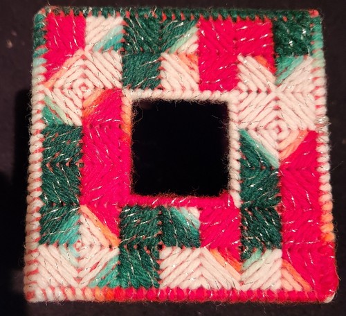 Handmade Canvas Knit Tissue Box Cover 4.5" x 4.5" x 5" 7 Colors/ Designs Avail - Picture 11 of 26