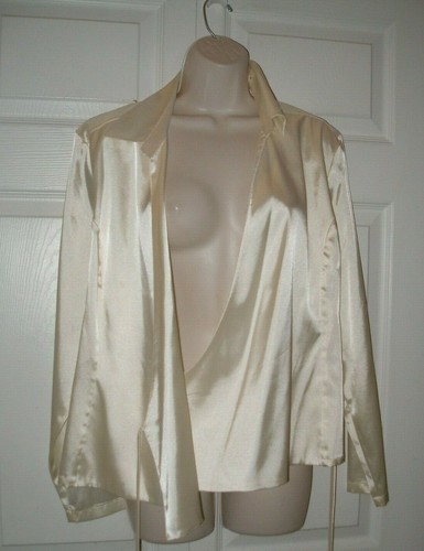 Christie & Jill Grande Elegante Accesorio Chaqueta Top Beige Tela Brillante Nuevo  - Imagen 6 de 7