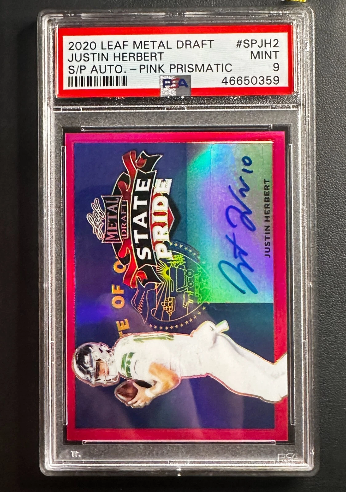Justin Herbert Leaf Metal Draft State Pride Autographs #SPJH2 Pink Prismatic