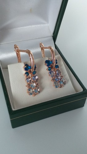 Vintage 1990-s 14 Ct Rolled Gold Aquamarine Zircons Earrings - Hallmarked 585 RG - Picture 5 of 10