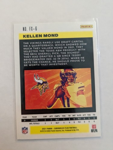 🏆 2021 Panini Chronicles Flux KELLEN MOND RC FX6 MINNESOTA VIKINGS - Imagen 2 de 2