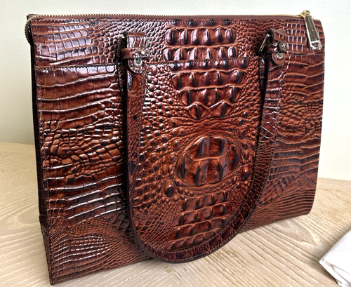 BRAHMIN ANYWHERE TOTE PECAN RICH MAHOGANY BROWN LEATHER WORK TRAVEL HANDBAG - Picture 3 of 20