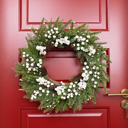 Corona de Navidad Exterior 22 Pulgadas Coronas de Invierno para Puerta Delantera Artificial - Imagen 6 de 6