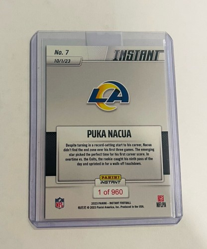 Puka Nacua 2023 Panini Instant #7 RC /960 Rams NFL - Bild 2 von 2