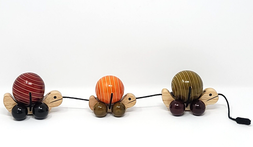 Handmade Wooden Pull Toy Snail Turtle with Rotating Ball Shell Maya Organic HTF - Picture 2 of 14