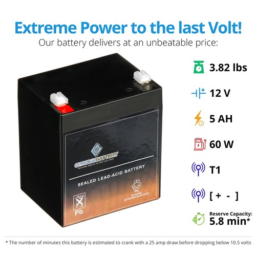12V 5AH SLA Battery replaces 6-DW-5 NPX-25 PS-1242 PXL12050 GP1250 WP4-12 - 2PK - Picture 3 of 7
