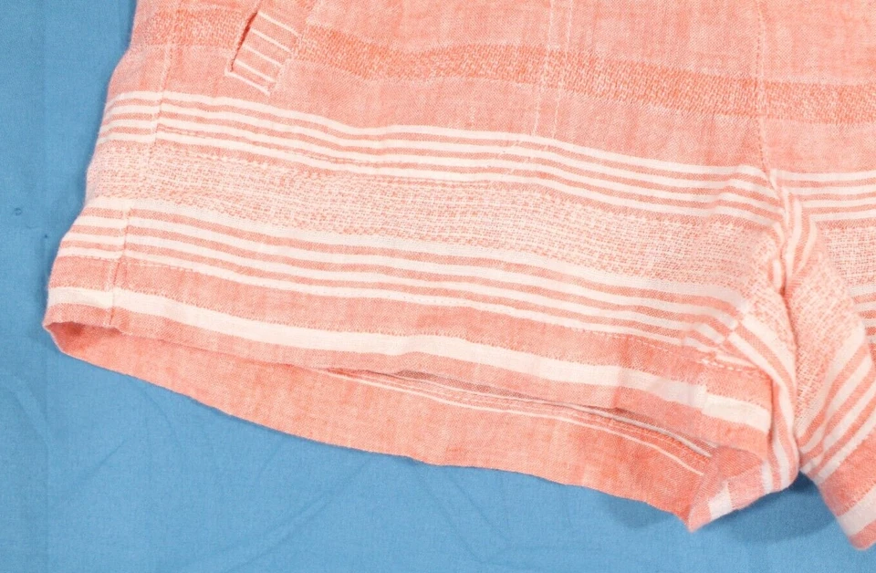 ANN TAYLOR LOFT  LOU & GREY Coral/White Stripes DRAWSTRING Linen Blend SHORTS XS - Image 3 of 4