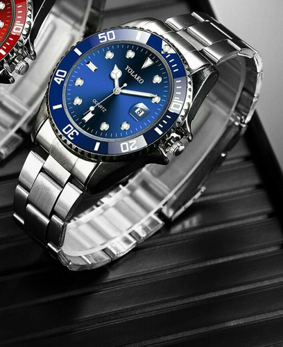 Classic Luxury Mens Stainless Steel Watch Casual Analog Date Quartz Wrist Blue - Picture 3 of 3