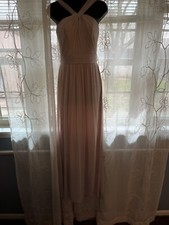 David  s Bridal Y Neck Long Mesh Dress Size 2 Champagne