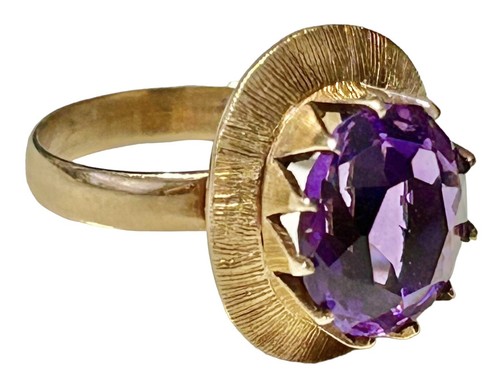 ANILLO AMATISTA ORO AMARILLO 14K CORONA REAL FACETADO OVALADO Talla 5.5 SOLITARIO - Imagen 16 de 22