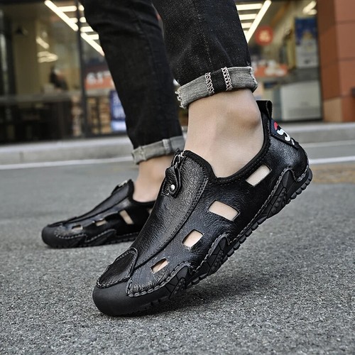 Zapatos informales para hombre al aire libre cuero transpirable mocasines huecos zapatillas - Imagen 14 de 27
