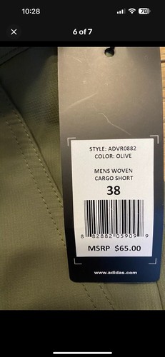 NWT Adidas Men's Woven Cargo Shorts w/ Zip Cargo Pocket Olive Green Size 38 - Picture 3 of 7