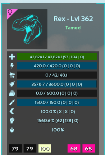 ARK Survival Ascended PvE statistiche migliori per Playboy Rex 36,5k HP e 1301 m PC/XBOX/PS5 ASA - Foto 3 di 8
