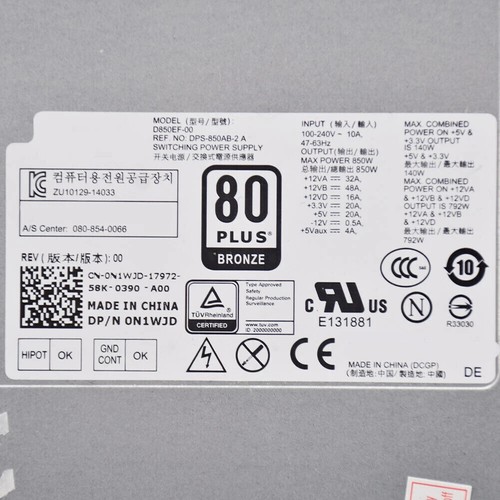PSU For DELL Aurora R6 R5 R7 Module HU850EF-00 D850EF-00 N1WJD 850W Power Supply - Afbeelding 2 van 4