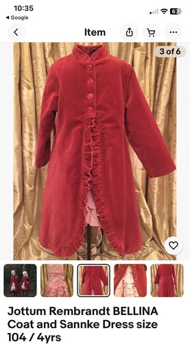 Jottum Rembrandt BELLINA Coat Red Velvet 97% Cotton size 104 / 4yrs Pristine - Picture 2 of 10