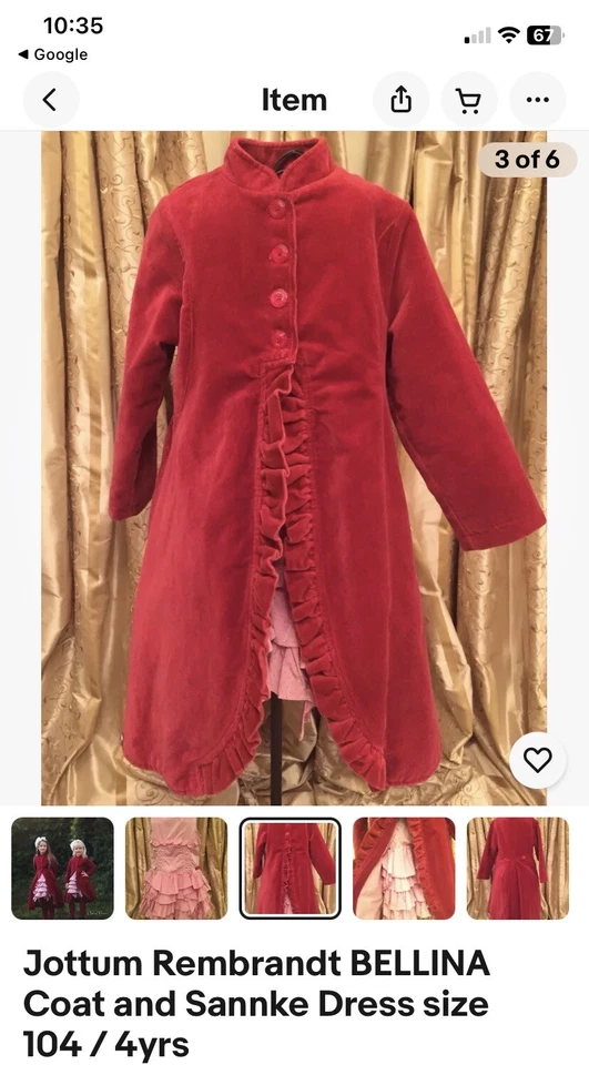 Abrigo Jottum Rembrandt BELLINA Terciopelo Rojo 97% Algodón Talla 104/4 años Impecable Foto 2 de 4