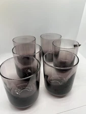Set of 6 Libbey Amethyst Purple Glass Lowball Drinking Glasses heavy bottom 