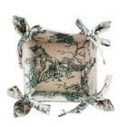 Park Designs Christmas Toile Quilted Fabric Basket Green Beige Victorian Scenes 