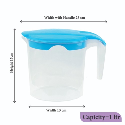 1L Plastic Jug with Lid Water Milk Juices Kitchen Home Fridge Door Picnic Jugs - Picture 5 of 15