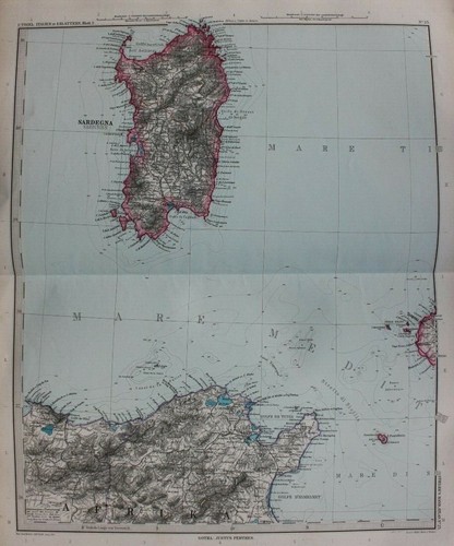 Original antique map SARDINIA, MEDITERRANEAN, GULF OF TUNIS, Stieler, 1891 - Picture 2 of 5