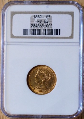 1882 $5 Gold Liberty Half Eagle NGC MS62 - Picture 4 of 4