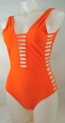 Missguided Neon Orange One Piece Strappy Sides Swimsuit Women's Sz Medium/6 NWT  - Picture 2 of 12