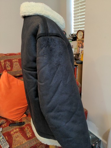 Black/ Cream Borg Aviator Fluffy Jacket ASOS Size M Coat Bomber Jacket Shacket - Picture 2 of 9