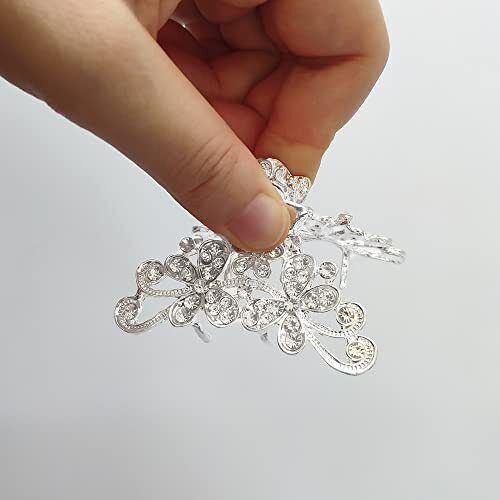 Silver Vintage Hair Claw Jaw Clips Rhinestone Hair Claw Crystal Flowers Hair - Picture 4 of 6