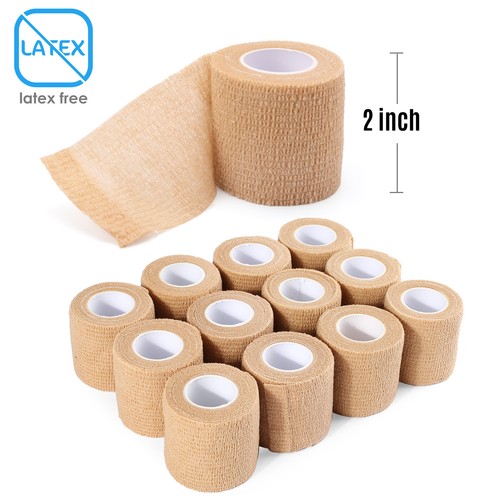 12 Pack Self-Adherent Cohesive Bandages Wrap 2'' x 5 Yards Sports Athletic Tape