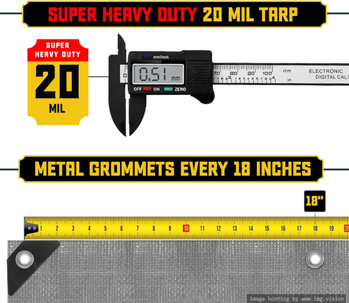 Extreme Heavy Duty 20 Mil Tarp Cover, Waterproof, UV Resistant, Rip and Tear Pro - Picture 3 of 7
