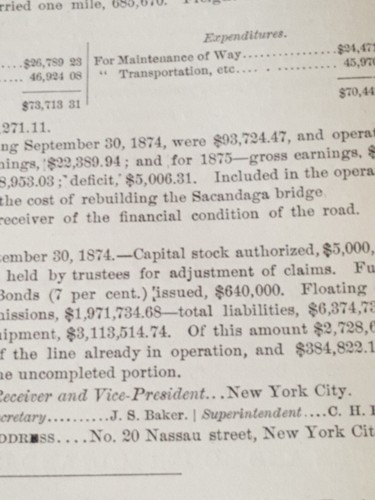 Informe de tren original 1878 ADIRONDACK RAILROAD Saratoga Springs North Fork NY - Imagen 3 de 3