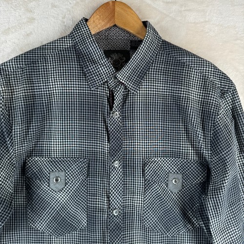 English Laundry Men Size M Check Snap Flip Cuffs Embroidered Logo Casual Shirt - 第 16/20 張圖片