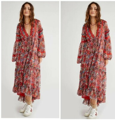 free people Cassis Printed Chiffon Dress $168.00 size X small | eBay