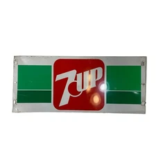 Vintage 7up Metal Tin Soda Pop Machine Part Sign 10”x23” Display Advertising