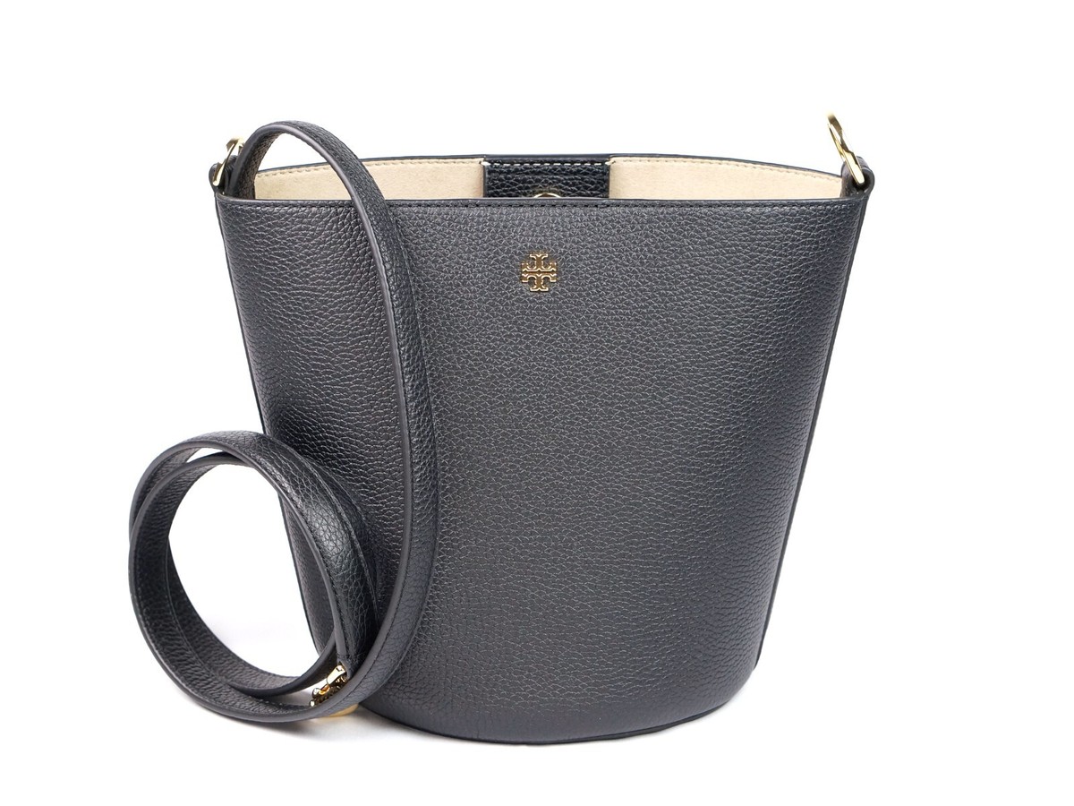 Tory Burch BLAKE Black Leather Bucket Bag Shoulder Purse Crossbody