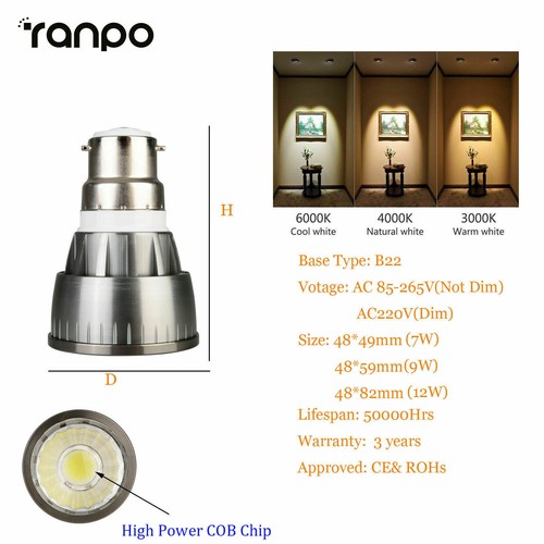 6x Dimmable Cob Led Spotlight 7W Spot Saving Bedroom 45 Lamps Brightest Home - Picture 14 of 19