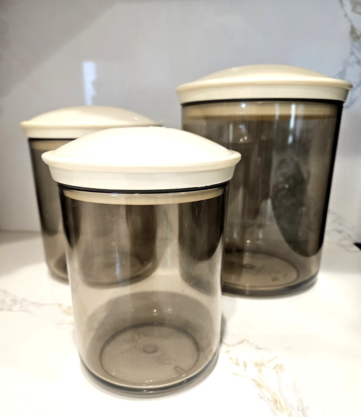 3 FoodSaver SNAIL Vacuum Canister Container Jars Clear Smoke 80, 50 30 oz & Lids