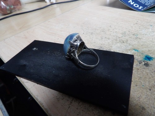 GORGEOUS ANTIQUE ART DECO LARGE BLUE DOME SHELL SZ. 8 LADIE'S PLATINUM RING - Picture 6 of 9