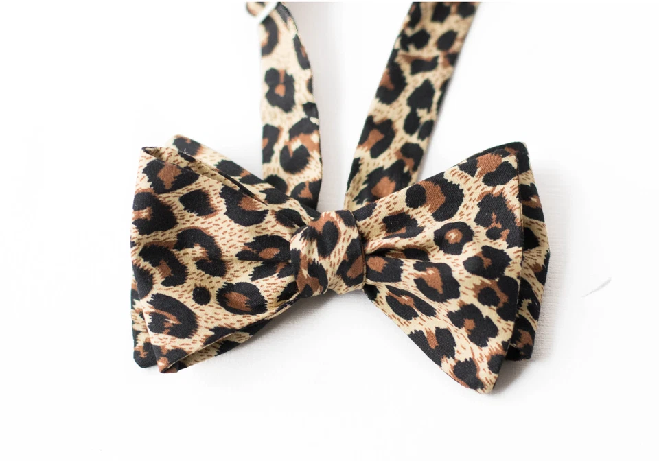 Cheetah Self Tie Bowtie Mens Brown Wild Wedding Animal Print Handmade Freestyle - Image 4 of 4
