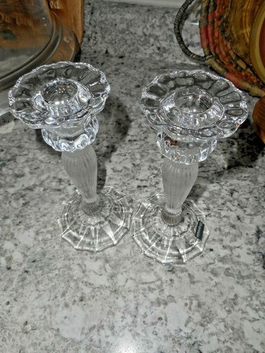 Shannon Godinger Crystal TRIUMPH Candle Stick Holders Taper 7" Pair Set of 2 - Picture 3 of 12