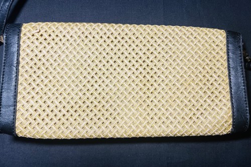 Schöne gelbe Stroh gewebt schwarzes Leder gewebt OKPTA Handtasche Riemen Geldbörse - Bild 4 von 9