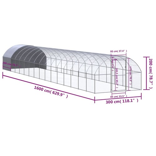 Gallinero de exterior de acero galvanizado 3x16x2 m - Imagen 9 de 9
