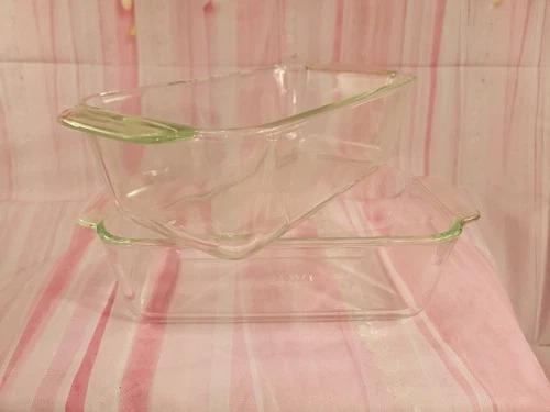 2 Pyrex #213-R 8.5"x4.5"x2.5" 1.5qt. Clear Glass Meatloaf Pan Very Fine Conditio