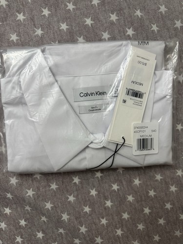 $75 Calvin Klein Men’s Stretch Cotton Slim Fit Short Sleeve Shirt White Size M - Picture 5 of 5
