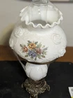 Fenton White Milk Glass Cabbage Rose Gone with the Wind Lamp