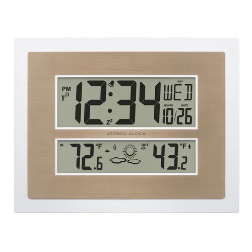 512-14937-INT Atomic Digital Wall Clock with Temperature & Forecast in White/...